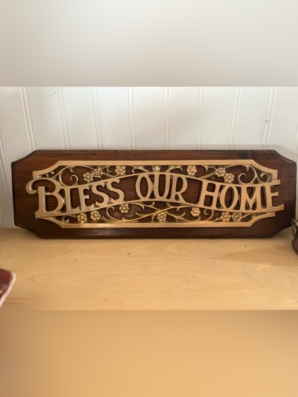 Bless Our Home Decorative Wall Plaque - Gold on Brown
